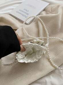 Women's French Style Pearl Handbag, New Handmade Beaded Shoulder Crossbody Bag - Silver - View 8