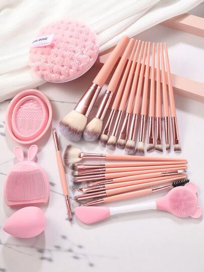 25件套化妆工具套装，包含：20支化妆刷套装+1个洁面海绵+2个化妆刷清洁工具+1个面膜刷+1个化妆海绵，一应俱全，新手友好 | 方便旅行携带，送礼佳品 | 新手/女性的完美之选