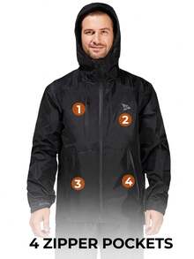 RODEEL Men's Rainsuit, Raincoat And Pants Set, Ultimate Outdoor Protection - Black - View 6