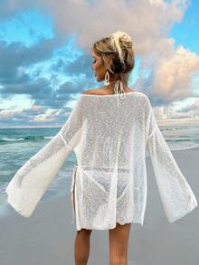 Women's Loose Casual Chiffon Beach Cover Up Dress, Summer Vacation White - 白色 - 查看 5