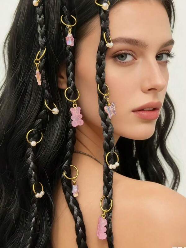 14 Stück Bär, Schmetterling, Stern Anhänger Haarschmuck, süß & verspielt, passender Schwester-Stil