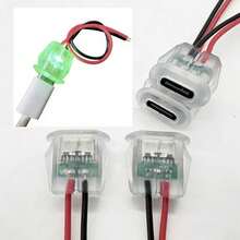5/10 piezas Adaptador plano transparente iluminado de Tipo-C de 2 pines USB, con indicador luminoso verde, conector hembra a macho USB, cable de cobre chapado en estaño rojo y negro que soporta una corriente de 3A, adecuado para proyectos de manualidades DIY - transparente - Ver 2