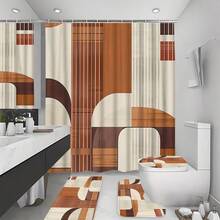 1/4pcs Bohemian Geometric Shower Curtain Set, Brown/White/Beige Polyester Shower Curtain, Bathroom Set With Bath Mat, Toilet Lid Cover - Machine Washable, Waterproof, Seasonal, Bathroom Window Curtain Shower Curtain Set - A - View 16