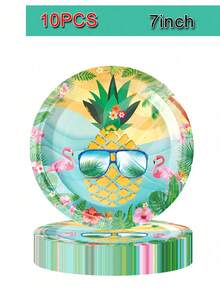 10pcs Fancy Land Flamingo Party Supplies Summer Beach Paper Plates And Napkins Cups Set Pineapple Summer Hawaiian Tableware For 10 Guests - View 6