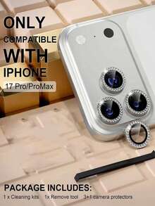 Pelindung Lensa Kamera Berlian Imitasi Paduan Logam 3 buah Kompatibel dengan iPhone 17 Pro/17 Pro Max, Pelindung Lensa Kamera Mengkilap untuk 16 Pro Max/16 Pro/16 Plus/15 Pro Max/15 Pro/15/15 Plus/14 Pro Max/14/14 Pro/14 Plus/13/12/11, Penutup Lensa Kamera Kaca Tempered 9H, Aksesori Cincin Dekoratif Logam Independen, Aksesori Ponsel, Kompatibel dengan Casing Ponsel, Hadiah Ulang Tahun Musim Semi Berlian Imitasi Logam Titanium Alami - Perak - View 2