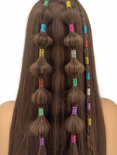 50pcs Multi-Color Adjustable Metal Hair Rings, Suitable For Braids, Dreadlocks, Chain Hair Accessories, Colorful Aluminum Rings For Women & Girls, Suitable For Music Festivals