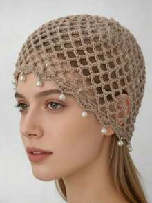 Handmade Hollow Beaded Crochet Brimless Hat, Bohemian Style Breathable Knit Beanie For Women - Multicolor - View 1