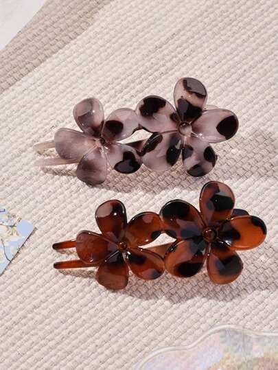 2个/1个套装 简约花朵发夹 10厘米/3.93英寸 轻巧塑料鸡蛋花发夹，时尚优雅的纯色发夹，适合日常佩戴、休闲聚会、发型设计、白色情人节、发饰、美发工具、卷发配件、旅行、美发工具、女士配饰、美发用品 夏季沙滩抓夹 度假发夹