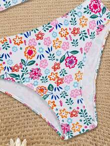 Bộ bikini dệt kim cổ chữ V in họa tiết dành cho bé gái tuổi teen, 2 món đồ bơi thích hợp cho bãi biển, bơi lội, kỳ nghỉ hè. - Nhiều màu - Xem 4
