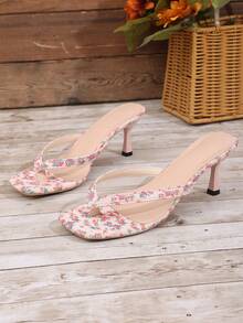 2026 Spring/Summer New Thong Sandals For Women, Slim Strap, Beach Style, Fashionable Casual High Heel Sandals - Pink - View 7