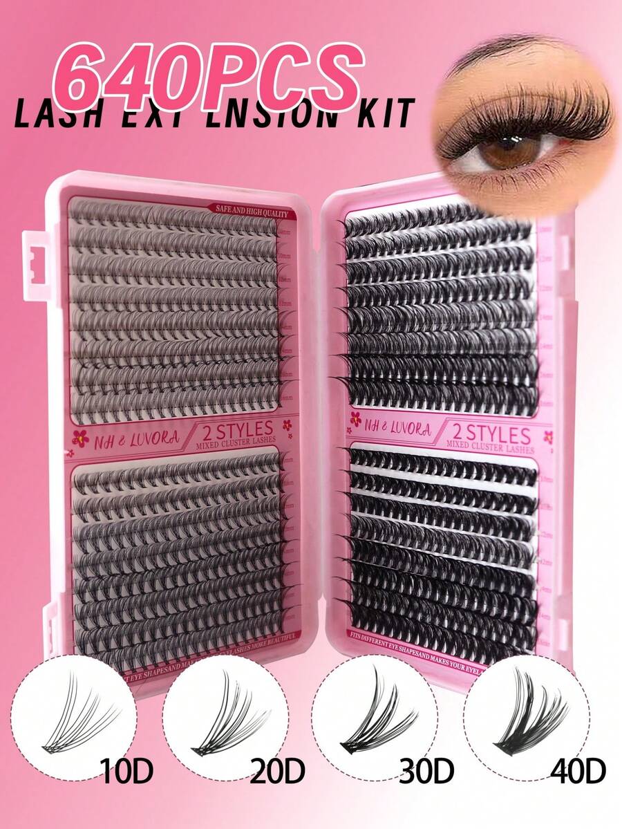640 piezas de pestañas postizas de visón falso con rizado D, pestañas individuales de alta capacidad, adecuadas para principiantes y profesionales para uso casero DIY. Libro de pestañas con estilos mixtos 30D+40D+50D+60D+80D+100D, que pueden crear diferentes looks de maquillaje de ojos