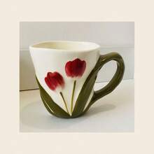 Taza de cerámica con tulipanes y asa verde - Negro - Ver 3