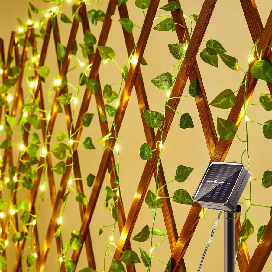 1pc Solar Powered Vine With Fairy Lights, LED Constant Greenery Vine String Lights, Artificial Ivy Leaf LED String Lights For Holiday Decor, Bedroom, Room, Wall, Garden, Party, Spring, Summer, Wedding Decor (Warm White)