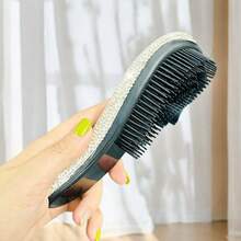 Luxury Rhinestone Anti-Static Hair Brush With Cushion Handle, Suitable For All Hair Types, ABS Plastic Handle Comb, Hair Styling Tool - White - View 6