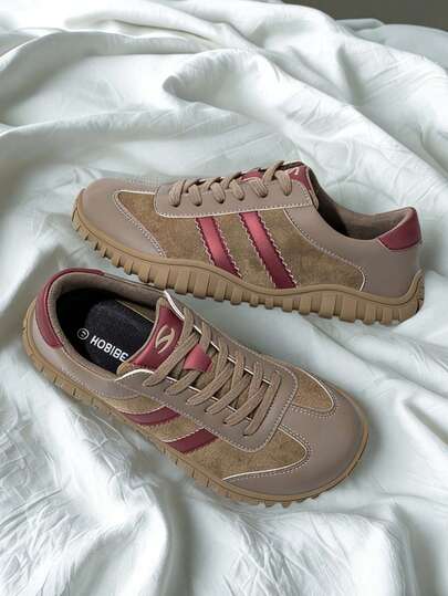 HOBIBEAR New Men's Casual Sports Shoes, Comfortable Fashion Minimalist Wide Toe Soft Sole Lace-Up Striped Tennis Sneakers