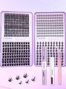 450pcs DIY False Eyelashes - Suitable For Beginners To Use At Home, Comes With 4 Mixed Styles, Can Create Versatile Looks For Any Occasion. Includes Eyelash Clusters, Eyelash Glue, Makeup Remover And Sealing Tweezers Tool, Can Be Applied At Home - Black - View 12