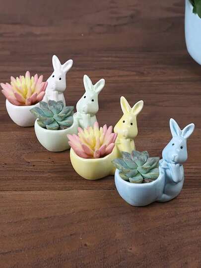 创意可爱兔子造型多肉植物花盆，个性化陶瓷宽口桌面多肉植物装饰盆