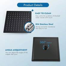 8 Inch Shower Head And Handle Set Square Shower Faucet Set Bathroom Rainfall Shower System Stainless Steel Showerhead Single Function Shower Trim Kit, Female Thread Valve, Matte Black - Black a - View 4