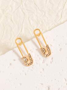 一对几何造型回形针耳环，嘻哈风格，适合街头和日常佩戴 - 金色 - 查看 2