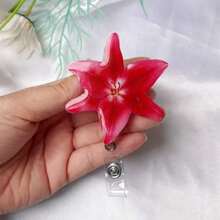 Pink Acrylic Lily Flower Rotating Retractable Badge Reel, Nurse/Doctor ID Card Holder Clip, Student Card/Lanyard Clip - 1PC - View 5