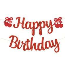 樱桃主题生日横幅 - 有趣的水果主题生日快乐标语，樱桃主题一周岁生日/新娘送礼会横幅，樱桃主题生日派对装饰（红色闪光） - 彩色 - 查看 1