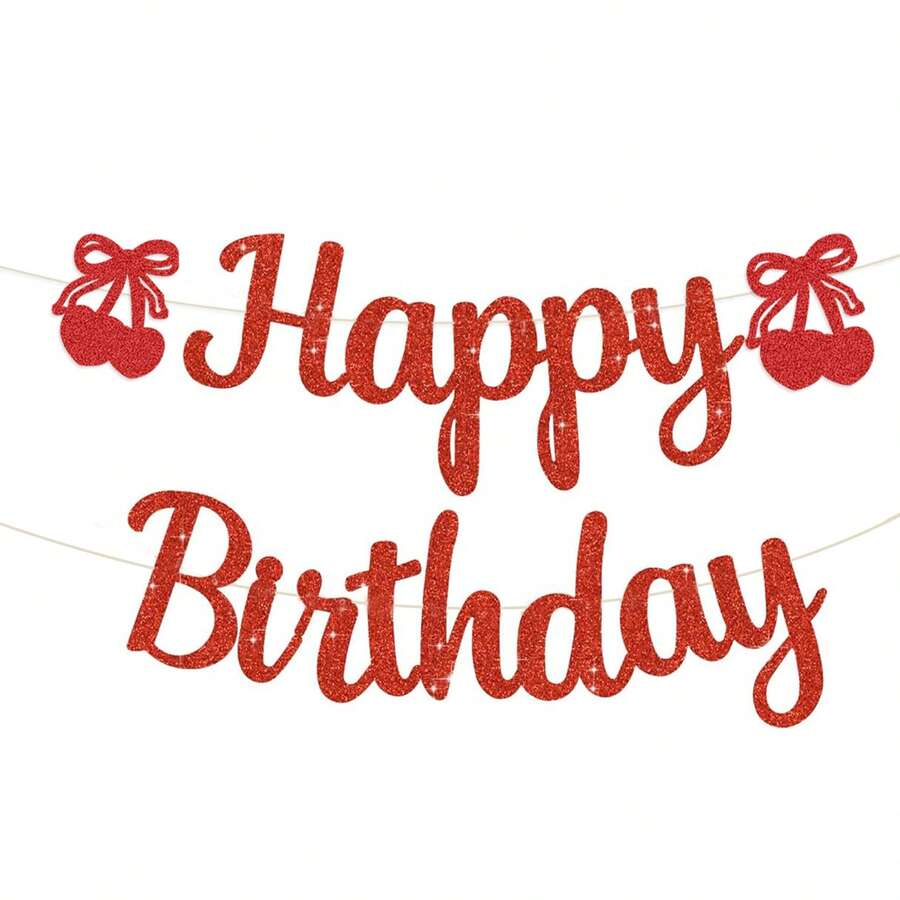 樱桃主题生日横幅 - 有趣的水果主题生日快乐标语，樱桃主题一周岁生日/新娘送礼会横幅，樱桃主题生日派对装饰（红色闪光） - 彩色 - 查看 1