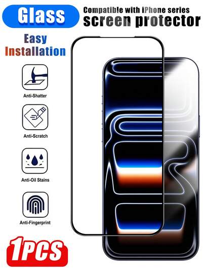 Black Single-Pack High-Definition Silkscreen Tempered Glass Screen Protector For IPhone 17 Pro Max, Full Coverage, Compatible With 17 PRO/17/17AIR/16 PRO MAX/16/16 PLUS/15 PRO MAX/15/15 PRO/15 PLUS/14 PRO MAX/14/13/12/11 Phones. Features Include AR Properties, Black Frame Tempered Glass, Fingerprint Resistance, And Compatibility With Phone Cases Spring Birthday Gift