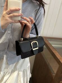 新款奢华简约时尚个性化高品质拼接单肩斜挎包 - 黑色 - 查看 5
