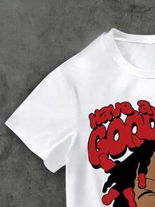 Conjunto de camiseta de manga corta con estampado de dibujos animados y pantalones cortos de verano para niño preadolescente - Blanco - Ver 4