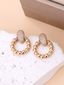 1 Pair Fashionable Minimalist Cubic Zirconia Dangle Earrings, Hammered Earrings For Women, Music Festival Gift, Women's Jewelry. Ramadan Distribution, Ramadan Dishes, Eid Al-Fitr Gift, Eid Al-Fitr Giveaway - Braided Thread Earrings - View 6