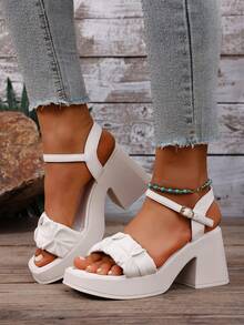 Waterproof Platform Thick Sole Slide Sandals For Women, Slip-On Slippers, Chunky Heel High Heels, Summer New Arrival - White - View 3