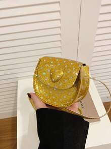 1pc Girls' PU Mini Crossbody Bag, Fashion Sequin Heart-Shaped Saddle Bag, Versatile Compact Lipstick Case, Chic Spring Outing Coin Purse, Magnetic Closure, Suitable For Outings, Dining, Spring Hiking, Great Gift Choice - A - View 17