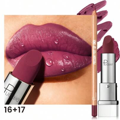 Pudaier 丝绒哑光唇膏和唇线笔套装，质地柔滑，防水持久，打造美丽唇形，是情人节或母亲节的完美礼物。