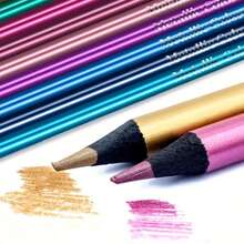 24pcs Metal Color Wooden Colored Pencils, Brilliant Pearlescent Texture, Soft And Hard Leads, Smooth Coloring With Vivid Pigments, Suitable For Professional Art Creation, Adult Coloring Books, Hand Painting, DIY Crafts, Creative Drawing Pencil Set - Round - View 4