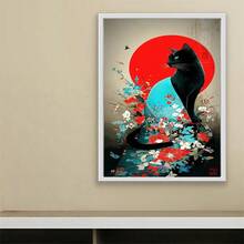 1幅2D DIY钻石画，东方风格黑猫，创意动物花卉钻石画，手工装饰画，适用于客厅或卧室，是完美的节日礼物 - 查看 2