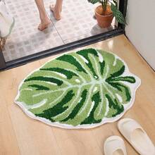 1pc Healing Monstera Leaf Shaped Rug, French Fresh Irregular Green Leaf Bathmat, Endows Bathroom With Natural Vitality, Fluffy And Thick Faux Cashmere Material, Irregular Size With 1-5cm Cutting Tolerance, Bathroom Mat, Bathroom Rug, Door Mat, Small Rug, Carpet, Floor Mat, Home Decor, Area Small Rug, Outdoor Mat, Area Rug, Bedroom Rug, Washable Carpet - contracted design - View 3
