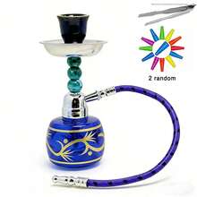 Portable Hookah Kit, Mini Hookah, 17.5 Cm/6.9 Inches Tall (Includes A Nice Glass Bottle, Pipe, Charcoal Tray, And Hookah Tongs), Single Pipe Hookah, No Power Required, Includes 2 Random Hookah Mouthpieces - Small - View 3