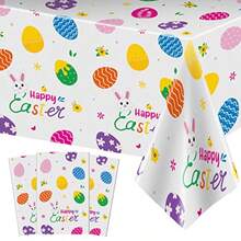 3 Pcs Easter Tableclot-Appy Easter Bun Table Cover Disable Plastic Rectangle Flower Colorful Eggs Table Clot  Sp Day Tab Rations And Party Supplies Frs 54 X 108 Inc - Easter - View 1