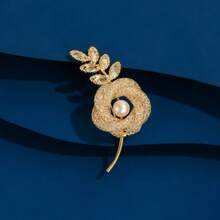 1 pieza Broche de flor de aleación con perlas falsas y diamante de imitación, elegante y de moda, accesorio para ropa y bolsos - Broche de flores - Ver 7