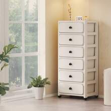 1pc Movable Storage Cabinet With Hidden Wheels, Cream-Colored Living Room Storage Cabinet, Household Storage Cabinet With Drawers For Living Room, Kitchen, Bedroom Nightstand - Multicolor - View 9