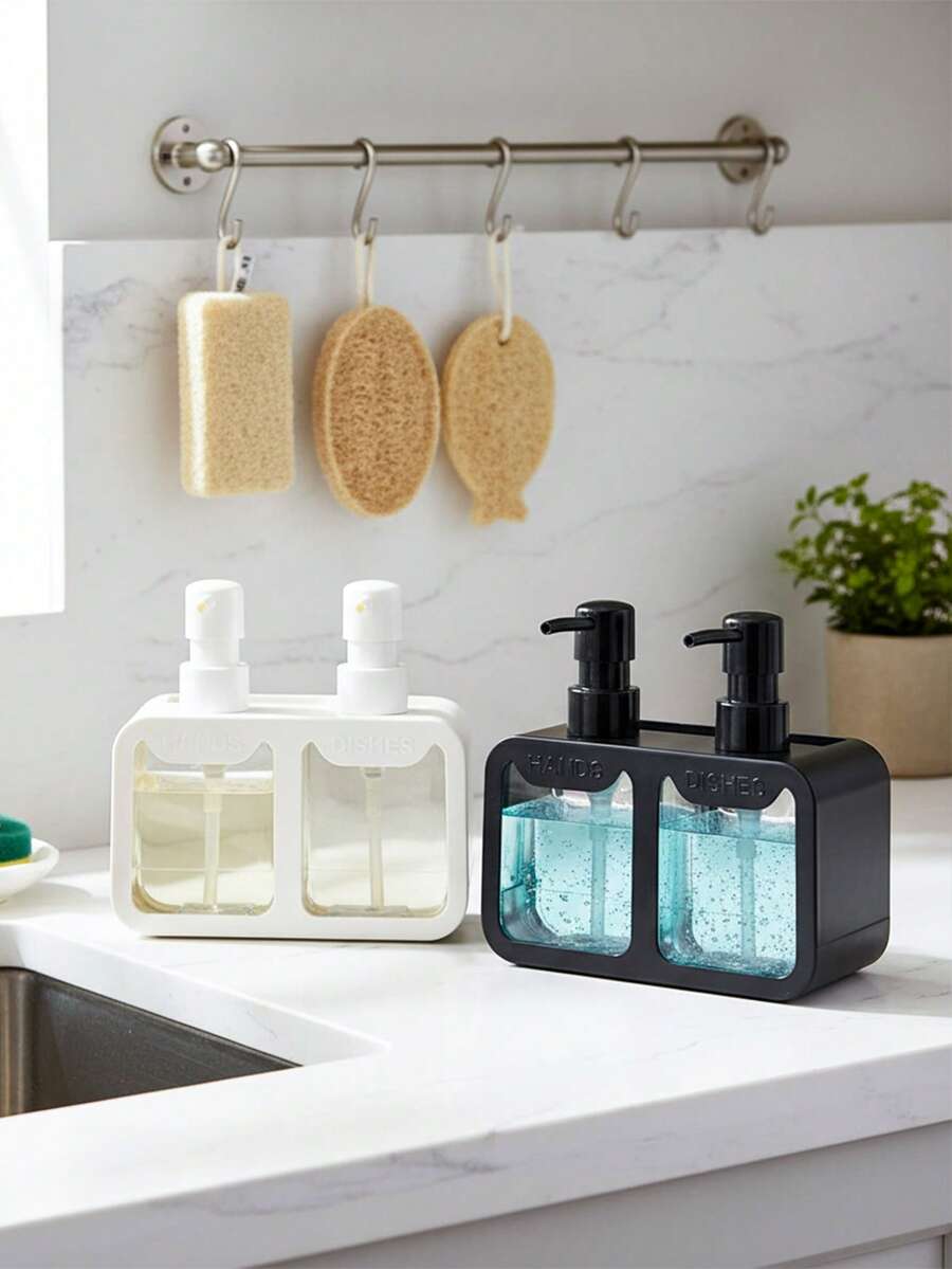 1pc Dual-Head Pump Bottle, Refillable Dispenser For Hand Wash, Shampoo, Body Wash, Lotion, Laundry Detergent, Dish Soap