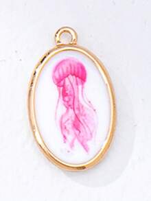 1pc Oval-Shaped DIY Jewelry Pendant, Suitable For Necklace, Bracelet, Earring Making - Gold Plated Enamel Ocean & Fruit Pendant, Jewelry Making Supplies - Summer Theme Jewelry Accessory - Multicolor - View 25
