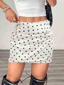 女士时尚波点印花百褶迷你裙 白色 - 白色 - 查看 5