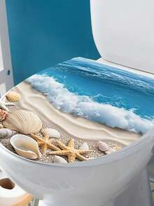 1pc PVC Material Decorative Sticker Featuring A Shell Beach Ocean Pattern For Home Walls And Bathroom Toilet Lids, A Romantic Self-Adhesive Home Decor Item Suitable For Commercial Restroom Toilet Decorations And Other Scenarios - 1PC - View 4