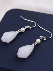 1对复古优雅耳环，简约新款中国风耳环，女士耳环，母亲节礼物 - 白色 - 查看 3