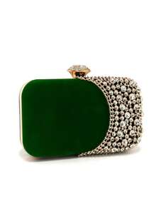 Bolso de mano para con asa de metal, bolso de noche con diamantes, bolso de mano dorado para boda, bolso de hombro con cadena, bolso pequeño - Albaricoque - Ver 4