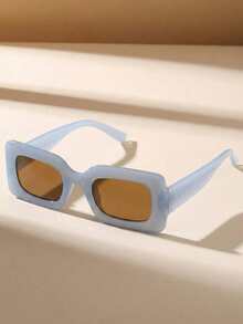 1 Pair Retro Rectangular Fashion Glasses, Suitable For Casual Daily Wear, Summer Beach, Street Style, Vacation, Beach And Travel - Blue - View 2