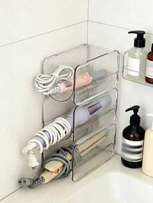 1pc/2pcs Desktop Transparent Storage Rack, Hair Dryer Holder, Transparent Acrylic Storage Rack, Stackable Curling Iron Holder, Suitable For Bathroom Vanity Storage, Can Store Hair Dryer, Curling Iron, Hair Styling Tools, Etc., Desktop Organizer Storage Rack.[Warm Reminder: Please Check The Clear Assembly And Installation Video On The Homepage. Thank You!] - Multicolor - View 4