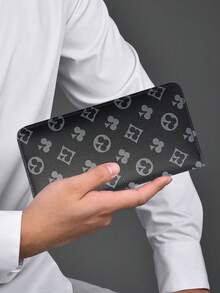 HOVI'S 19.8x10cm Large Capacity Zipper Card Holder Wallet, PU Leather Men's Multi-Card Slots Wallet, Business Accessory, Black All-Over Print - Black - View 2