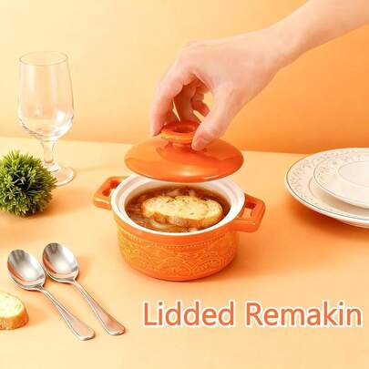 Set Of 6 Mini Cocotte With Lid, 8 Oz Ceramic Ramekins With Handles, Portable Serving Pots For Baking, Snacks And Hot Dishes, Assorted Colors For Daily Use